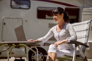 woman using the laptop